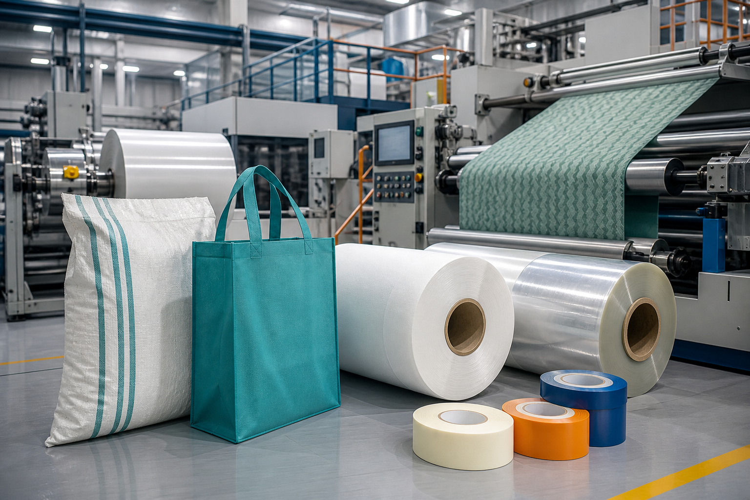 Textile non-woven industrial films and adhesive tape products